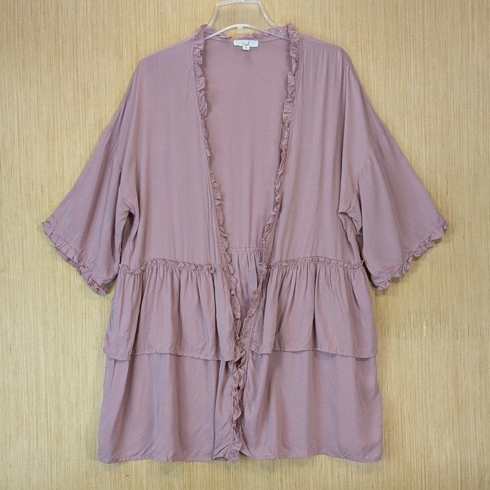 Easel Boho Cottage Ruffle Tiered Cotton Babydoll Cardigan Top‎ Small Flowy Mauve